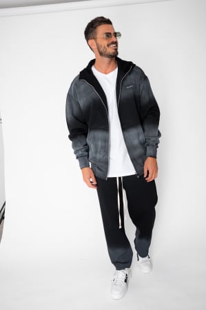 Sale Men - Set Washed Black Zip-Up Hoodie and Pants