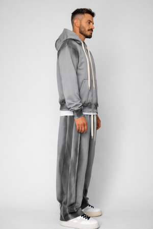 NOUTATI - Set hanorac cu fermoar si pantalon cu cusaturi exterioare Grey Prespalat