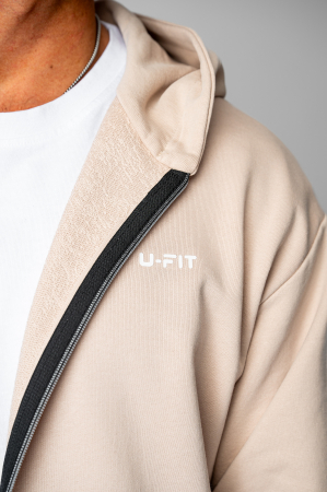 Set hanorac cu fermoar si pantalon drept din 100% Bumbac Beige [4]
