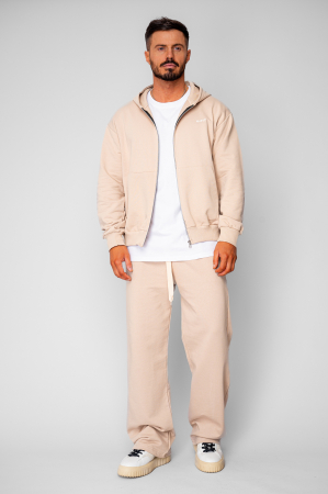 Set hanorac cu fermoar si pantalon drept din 100% Bumbac Beige [1]