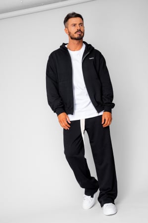 BARBATI - Set hanorac cu fermoar si pantalon drept din 100% Bumbac Black