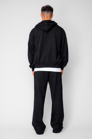 Set hanorac cu fermoar si pantalon drept din 100% Bumbac Black [3]