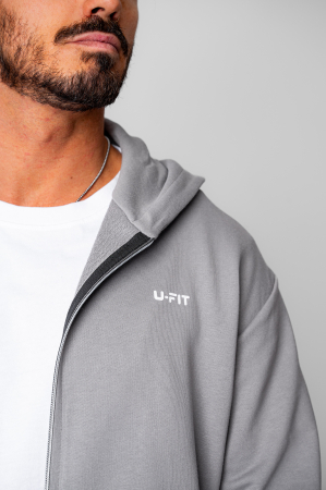 Set hanorac cu fermoar si pantalon drept din 100% Bumbac Grey [4]