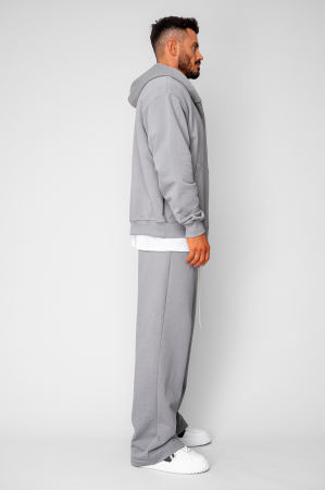 Set hanorac cu fermoar si pantalon drept din 100% Bumbac Grey [2]