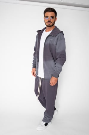 Sale Men - Set Washed Grey Zip-Up Hoodie and Pants