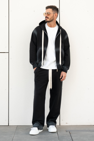 Set Sweatshirt with zip and pants Black Prewashed [1]