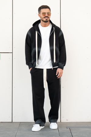 BARBATI - Set hanorac cu fermoar si pantalon lung Black Prespalat