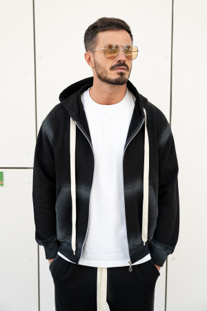 Set Sweatshirt with zip and pants Black Prewashed [5]