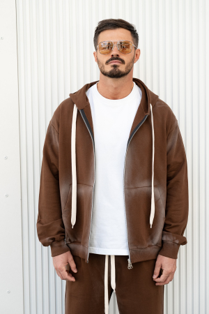 Set hanorac cu fermoar si pantalon lung Brown Prespalat [3]