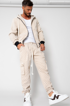 SALE - Cream Zip Up Hoodie and Long Cargo Pants Set - Copie