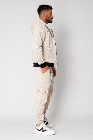 Set Hanorac cu fermoar si Pantalon lung cargo Cream [2]