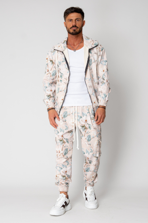 Set Hanorac cu fermoar si Pantalon lung cargo din reiat flower Cream [1]