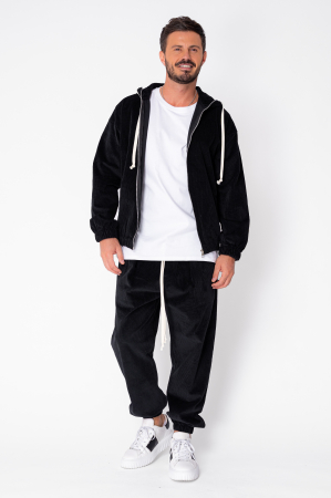 Treninguri - Set Hanorac cu fermoar si Pantalon Lung din reiat Corduroy Black