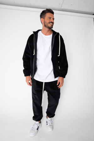 Set Hanorac cu fermoar si Pantalon Lung din reiat Corduroy Black [4]