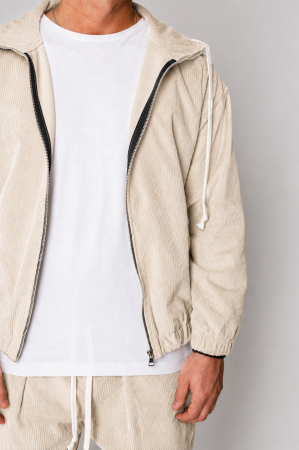 Set Hanorac cu fermoar si Pantalon Lung din reiat Corduroy Light Beige [1]