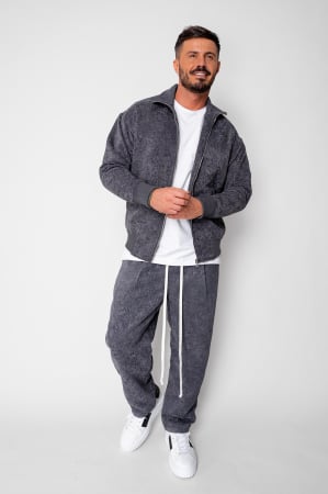 NOUTATI - Set Hanorac cu fermoar si Pantalon lung drept Grey Anthracite