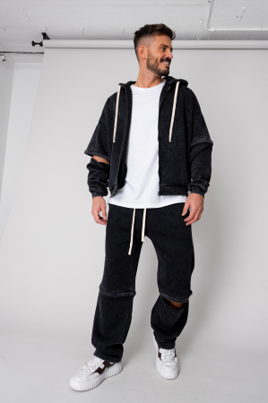 NEW - Pre-Washed Set hoodie with zipp and pants Black