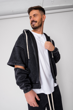 Pre-Washed Set hoodie with zipp and pants Black [6]