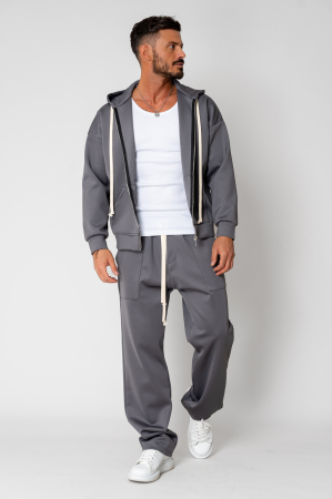 Clothing Sets - Set of Hoodie with pouch and zipper and Grey long pants