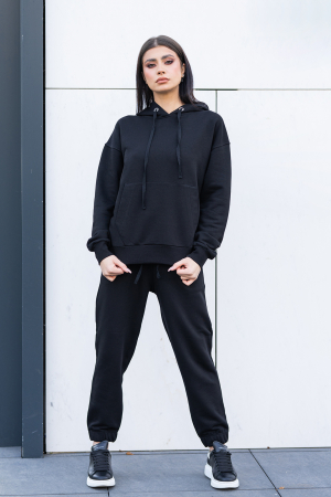 Set Easy-fit hanorac imprimat si pantalon Oversized Black [4]