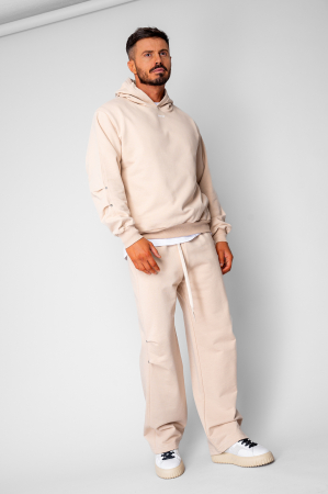 BARBATI - Set hanorac si pantalon drept cu capse Beige