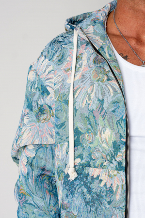 Blue Flower Hoodie and Long Cargo Pants Set [5]