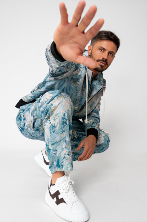 Blue Flower Hoodie and Long Cargo Pants Set [1]