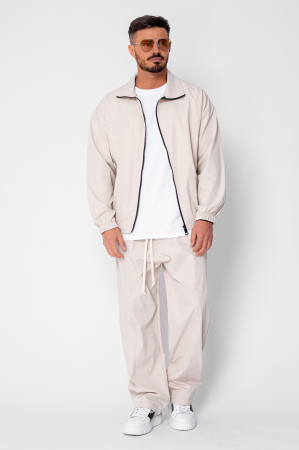 Set Heavy Windbreaker Jacheta cu fermoar si pantalon lung din fas Beige [1]