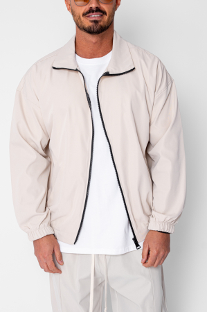 Set Heavy Windbreaker Jacheta cu fermoar si pantalon lung din fas Beige [4]