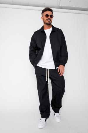 BARBATI - Set Heavy Windbreaker Jacheta cu fermoar si pantalon lung din fas Black