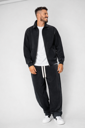 BARBATI - Set Jacheta cu fermoar si pantalon cu cusaturi exterioare Black Prespalat