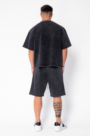 Set tricou si pantalon scurt cu cusaturi exterioare Black Prespalat [3]
