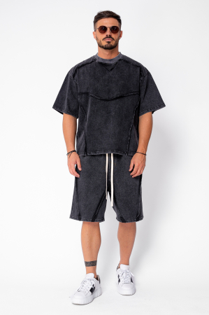Set tricou si pantalon scurt cu cusaturi exterioare Black Prespalat [1]