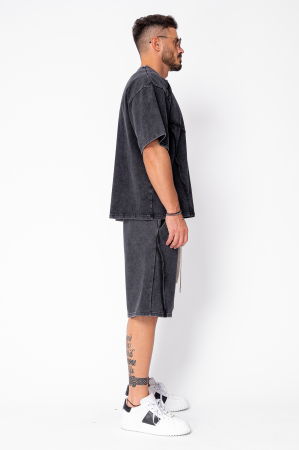 Set tricou si pantalon scurt cu cusaturi exterioare Black Prespalat [2]