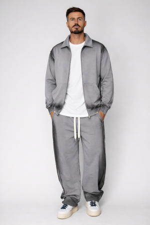 BARBATI - Set Jacheta cu fermoar si pantalon cu cusaturi exterioare Grey Prespalat