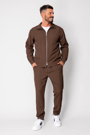 Set Caruso v2 Jacheta cu fermoar si pantalon lung drept Premium Brown [3]