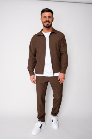 BARBATI - Set Caruso v2 Jacheta cu fermoar si pantalon lung drept Premium Brown