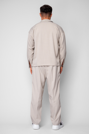 Cream Zippered Jacket and Long Trousers Set [3]