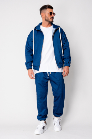 Set Camden din denim elastic Hanorac si Pantalon Lung Premium Dark Blue [2]