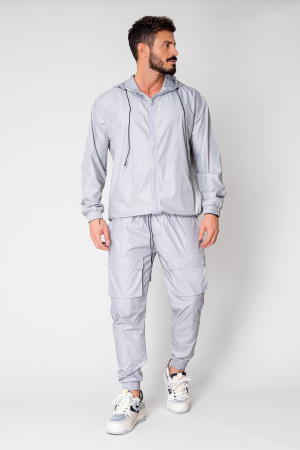 Treninguri - Set Windbreaker Jacheta cu fermoar si pantalon lung din fas Grey
