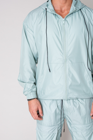 PROMOTII - Set Windbreaker Jacheta cu fermoar si pantalon lung din fas Light Olive
