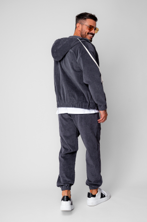 Treninguri - Set Hanorac cu fermoar si Pantalon Lung din reiat Corduroy Grey Anthracite