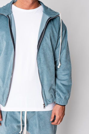 Storm Blue Zippered Jacket and Ribbed Long Pants Set [4]