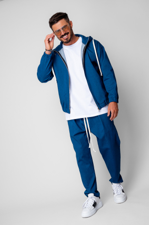 BARBATI - Set Camden din denim elastic Hanorac si Pantalon Lung drept Premium Dark Blue