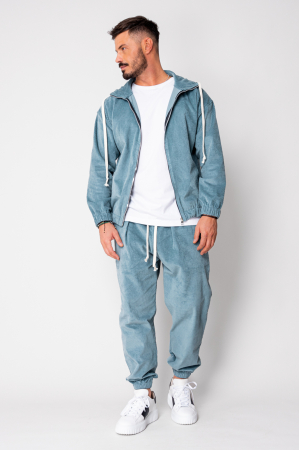 Storm Blue Zippered Jacket and Ribbed Long Pants Set [1]
