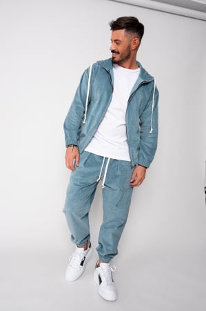 Treninguri - Set Hanorac cu fermoar si Pantalon Lung din reiat Corduroy Storm Blue