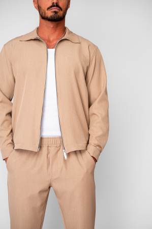 Set Caruso v2 Jacheta cu fermoar si pantalon lung drept Premium Beige [4]