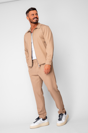 BARBATI - Set Caruso v2 Jacheta cu fermoar si pantalon lung drept Premium Beige