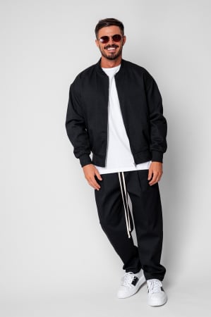 NOUTATI - Set Jacheta cu fermoar si pantalon lung drept Black