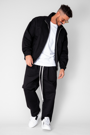 BARBATI - Set Jacheta cu fermoar si pantalon lung drept Black